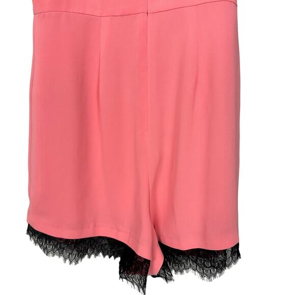 NWT Topshop Pink Sleeveless Romper Keyhole Back Black Lace Trim Sz 6 Boho Chic - Picture 10 of 14